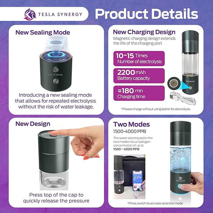 Tesla H2 Bottle Premium Hydrogen Water Bottle, Hydrogen-Rich Water Bottle, Hydrogen Water Generator, H2 Water Bottle, Portable Hydrogen Water Bottle, Hydrogen Water Maker, Hydrogen Water Machine