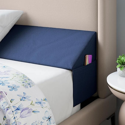 Wedge Pillow Headboard Bed Gap Filler California King - Headboard Pillow 72 X 10 X 6 - Long Pillow for Bed Wedge Gap Filler with Large Pocket for Bed Accessories - Mattress Gap Filler (Navy)
