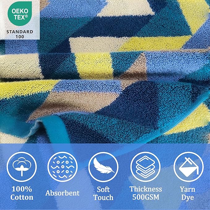 VOOVA & MOVAS Hooded Bath Towel for Kids (4-8Years) - Thick 500GSM,Soft, Absorbent, 100% Cotton Swim Towel, Perfect for Bathroom | Pool | Swim, Jacquard,Blue