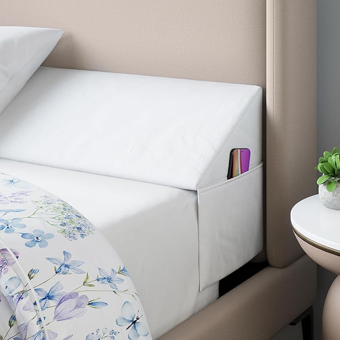 Wedge Pillow Headboard Bed Gap Filler Queen - Headboard Pillow Queen Size 60 X 10 X 6 - Long Pillow for Bed Wedge Gap Filler with Large Pocket for Bed Accessories - Mattress Gap Filler (White)