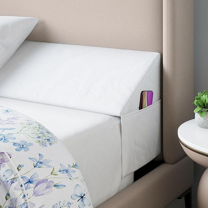 Wedge Pillow Headboard Bed Gap Filler Queen - Headboard Pillow Queen Size 60 X 10 X 6 - Long Pillow for Bed Wedge Gap Filler with Large Pocket for Bed Accessories - Mattress Gap Filler (White)