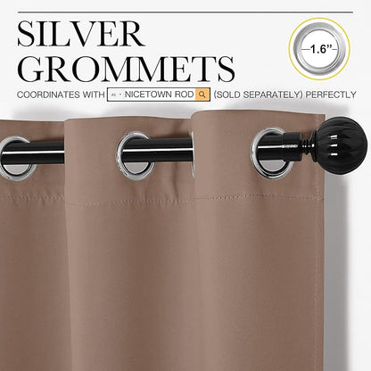 NICETOWN Bedroom Blackout Curtains and Drapes - Window Treatment Thermal Insulated Solid Grommet Blackout Draperies for Bedroom (Set of 2 Panels, 55 by 96 Inch, Cappuccino)