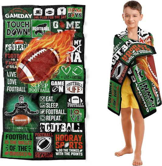 Football Towel for Boys 30" x 60" Microfiber Football Beach Towel for Kids Bath Pool Shower Camping Travel Towel