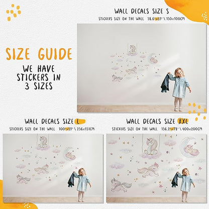 Unicorn Wall Decals for Kids by Lipastick - 209 pcs Unicorn Wall Stickers Peel and Stick - Wall Decals for Girls Kids Baby Nursery Bedroom - Kids Colorful Decals Glittered Moon Stars Clouds XXL Size