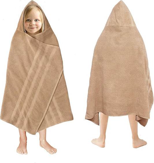 Hooded Bath Towel Wrap - 100% Cotton Popcorn Large Oversized Hooded Kids Towel - Toddler Shower Pool Beach Towel -600 GSM- Soft Absorbent Quick Dry Easy Care Gift - 30x52 inches - Linen