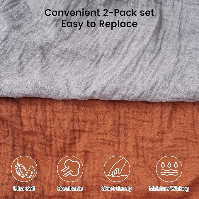 Muslin Crib Sheets for Boys Girls, 2 Pack 100% Cotton Soft Breathable Fitted Baby Sheet Set, 28x52 Inch Fits Standard Crib and Toddler Mattresses, Brown & Grey