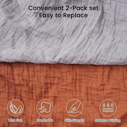 Muslin Crib Sheets for Boys Girls, 2 Pack 100% Cotton Soft Breathable Fitted Baby Sheet Set, 28x52 Inch Fits Standard Crib and Toddler Mattresses, Brown & Grey