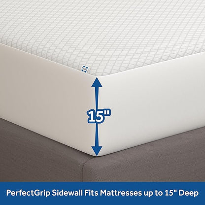 Sealy Spot and Stain Protection Fitted Mattress Protector- King Size Soft Polyester Waterproof Mattress Cover
