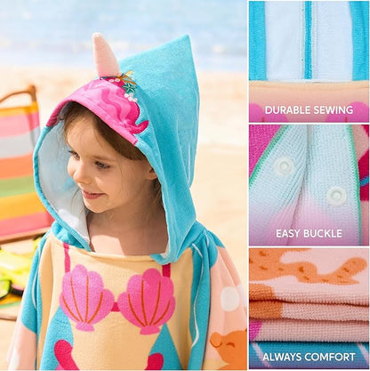 Joiedomi Kids Beach Towel - Mermaid Hooded Bath Towel - for Boys Girls 3-10 Years 30" x 30" - Toddler Soft Absorbent Swim Pool Towel- Quick Dry Microfiber Surf Poncho