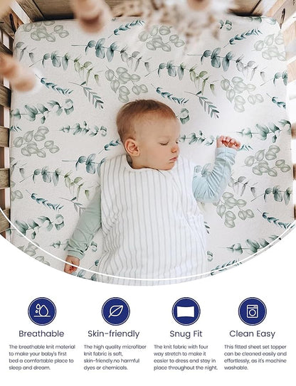 TotAha Botanical Crib Sheets Netural for Girls Boys, Premium Soft Boho Crib Mattress Fitted Sheet, Ultra Breathable Baby Sheets, Super Stretchy Baby Bed Sheets 28x52x9 Extra Deep Pocket