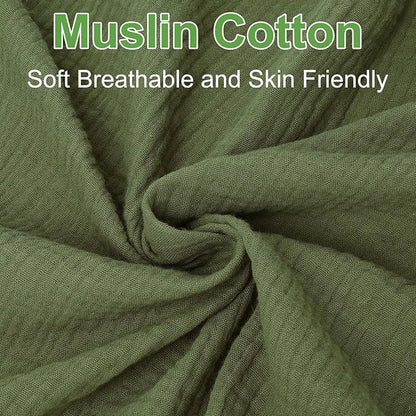 Muslin Fitted Crib Sheets for Girls & Boys-2 Pack 28"x 52" Soft Baby Mattress Sheet-No Slip Boho Neutral Breathable Toddler Cotton Bedding Olive Green & Beige Colors