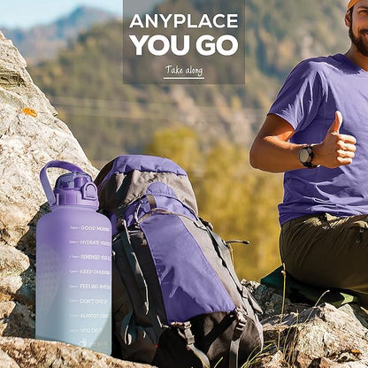 Motivational Water Bottle with Straw & Handle,One Gallon Water Bottle 128 oz/3.8L,Reusable Water Jug, Achieve All-Day Hydration SpillProof, BPA FREE