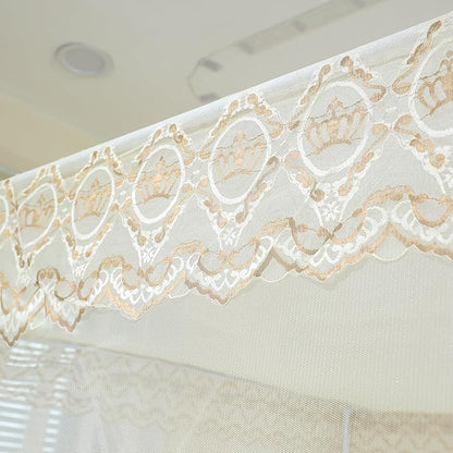 Bed Canopy, Princess Bed Curtain Net for Girls & Adults，Three-Doors Rectangle Lace Dome Netting (Yellow, King)