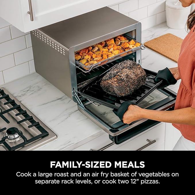 Ninja DT201 Foodi 10-in-1 XL Pro Air Fry Digital Countertop Convection Toaster Oven with Dehydrate and Reheat, 1800 Watts, Stainless Steel Finish, Silver