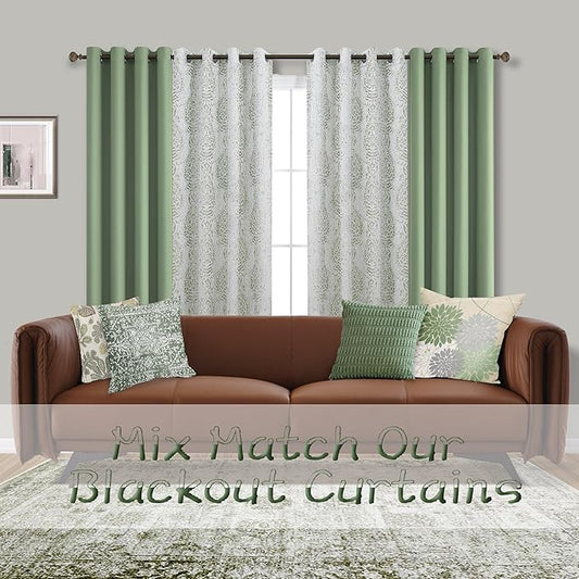 Mrs.Naturall Sage Green Curtains 63 Inch Length for Bedroom,Blackout Black Out Curtains Drapes 63 Inch Long 2 Panels Set