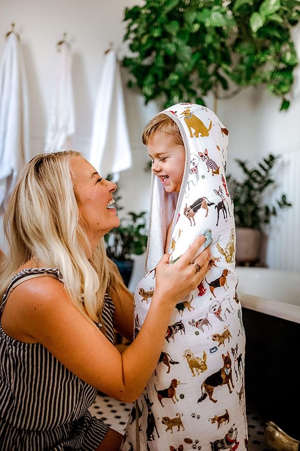 Little Unicorn Cotton Muslin & Terry Hooded Towel, Larger Size 1-6 Years (Woof)