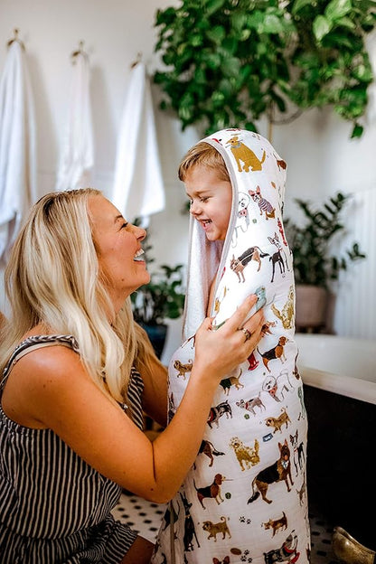 Little Unicorn Cotton Muslin & Terry Hooded Towel, Larger Size 1-6 Years (Woof)