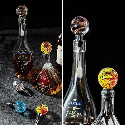Pack of 3 Wine Bottle Stopper, Galaxy Pattern Art Murano Glass Wine Stopper, Multicolor Leak-Proof and Reusable Wine Saver, Preserves Beverage Freshness