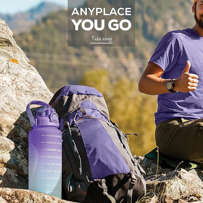 Motivational Water Bottle with Time Marker,Half Gallon Water bottle with Straw 64 oz/2.2L Gym Water Bottle, Achieve All-Day Hydration SpillProof, BPA FREE
