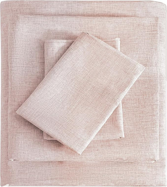 Queen Sheets Light Pink, Ultral Soft Cationic Linen Look Sheets, Luxury Cooling Cozy Bed Sheet Set with Non-Slip Fitted Sheet