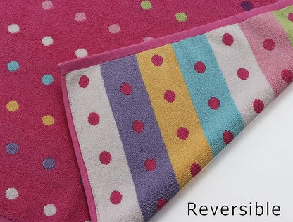Bath Time Kids Bath Mat - Sugar & Spice 100% Cotton Reversible Shower Mat - Soft Absorbent 1100 GSM Toddler Bath Tub Mat - Step Out Towel Floor Mat -Not a Bathroom Rug-21x34- Pink Multi