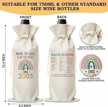 21st Birthday Gift For Women Men, Back In 2003 Birthday Wine Bag, Boho Rainbow Birthday Party Decoration Wine Bag Gifts, Happy 21st Birthday Decor For Mom Dad Grandma Grandpa, A01