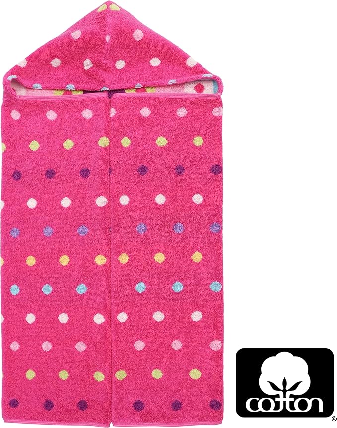 Hooded Bath Towel Wrap - 100% Cotton Jacquard Reversible Large Hooded Kids Towel - Toddler Shower Pool Beach Towel - Soft Plush Absorbent Quick Dry Easy Care Gift -26x50- Pink Multicolor
