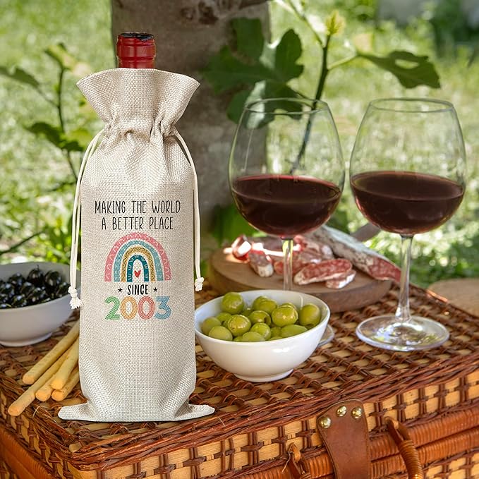 21st Birthday Gift For Women Men, Back In 2003 Birthday Wine Bag, Boho Rainbow Birthday Party Decoration Wine Bag Gifts, Happy 21st Birthday Decor For Mom Dad Grandma Grandpa, A01