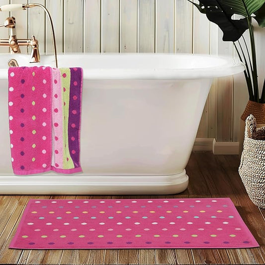 Bath Time Kids Bath Mat - Sugar & Spice 100% Cotton Reversible Shower Mat - Soft Absorbent 1100 GSM Toddler Bath Tub Mat - Step Out Towel Floor Mat -Not a Bathroom Rug-21x34- Pink Multi