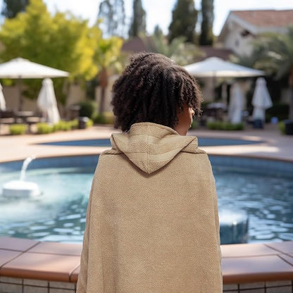 Hooded Bath Towel Wrap - 100% Cotton Popcorn Large Oversized Hooded Kids Towel - Toddler Shower Pool Beach Towel -600 GSM- Soft Absorbent Quick Dry Easy Care Gift - 30x52 inches - Linen