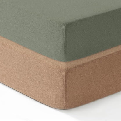 Baby Mini Crib Fitted Sheet, 100% Cotton Knitted Jersey, Pack n Play Sheet, Fitted Crib Sheets, Super Soft, Durable, Toddler Fitted Sheet, Green & Mustard Grey 38"x24"x6"'