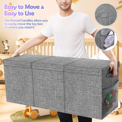 Extra Large Toy Box, Collapsible Sturdy Kids Toy Chest for Boys, Girls, Kids, 41"x14"x16"Toy Storage Organizer Toddler Storage Bins with Lids, Toy Box basket for Living Room, Bedroom, Nursery, Gray