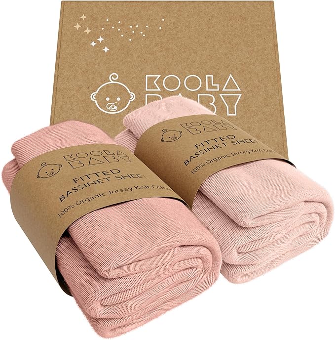Bassinet Fitted Sheets - Compatible With Fisher Price Bassinet Soothing Motions, Stow and Go, Rock with Me & Soothing View Bassinet | 100% Organic Jersey Cotton - Light Pink + Dark Pink | 32x16 2 Pack