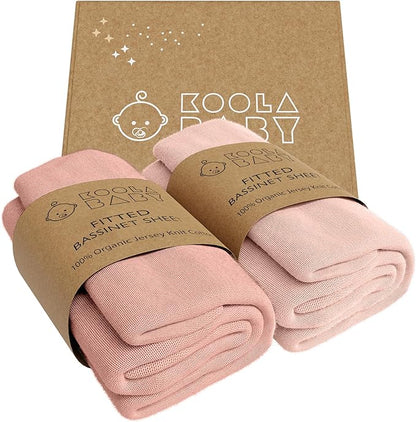 Bassinet Fitted Sheets - Compatible With Fisher Price Bassinet Soothing Motions, Stow and Go, Rock with Me & Soothing View Bassinet | 100% Organic Jersey Cotton - Light Pink + Dark Pink | 32x16 2 Pack