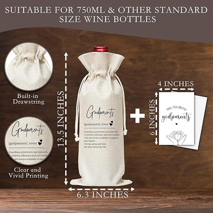 Dskly Godparents Gifts Wine Bag & Card, Godparents Proposal Gifts, Wine Bag For Godmother Godfather, Godparents Definition Wine Bag For Baby Shower Baptism, Will You Be My Godparents Gifts -08