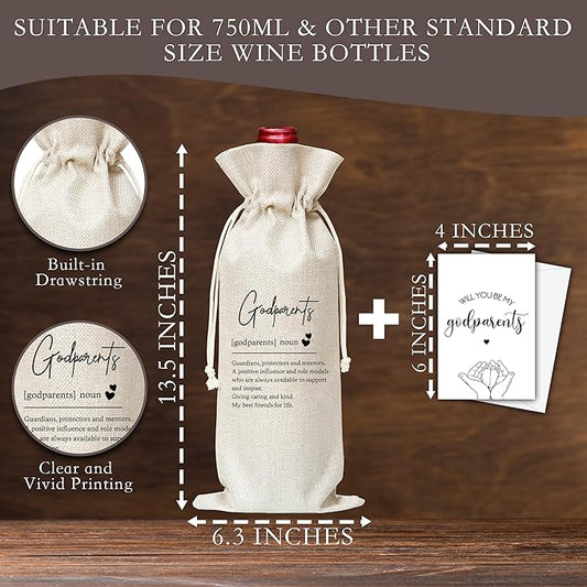 Dskly Godparents Gifts Wine Bag & Card, Godparents Proposal Gifts, Wine Bag For Godmother Godfather, Godparents Definition Wine Bag For Baby Shower Baptism, Will You Be My Godparents Gifts -08