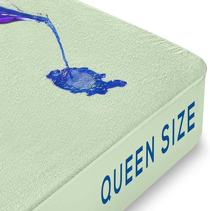 Utopia Bedding Waterproof Mattress Protector Queen Size, Premium Terry Mattress Cover 200 GSM, Breathable, Fitted Style with Stretchable Pockets (Sage)