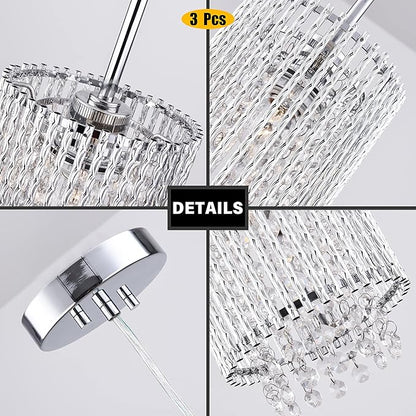3 Pendant Lights Farmhouse Light Fixtures Kitchen Island Lighting Crystal Hanging Lamp Modern Pendants Ceiling Lamps,for Dinning Room Bedroom Hallway Bar (E26 Base)