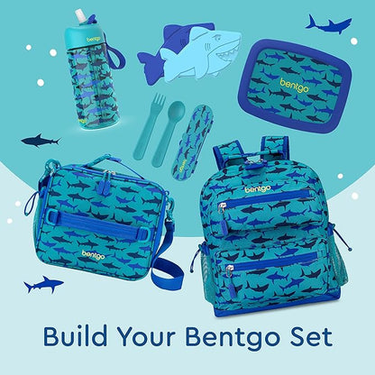 Bentgo® Kids Utensil Set - Reusable Plastic Fork, Spoon & Storage Case - BPA-Free Materials, Easy-Grip Handles, Dishwasher Safe - Ideal for School Lunch, Travel, & Outdoors (Shark)