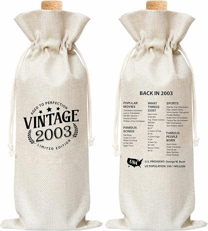 Tedea 21st Birthday Wine Gift Bag, Vintage Back In 2003 Birthday Gift Wine Bag For Women Men, Best Friend, Coworker, Birthday Party Decorations, 1 Pc Wine Bag (G08)