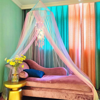 Eimilaly Princess Rainbow Bed Canopy with Unicorn Dream Catcher | Lights, Bed Canopy for Girls Room Decor or Unicorn Theme Party