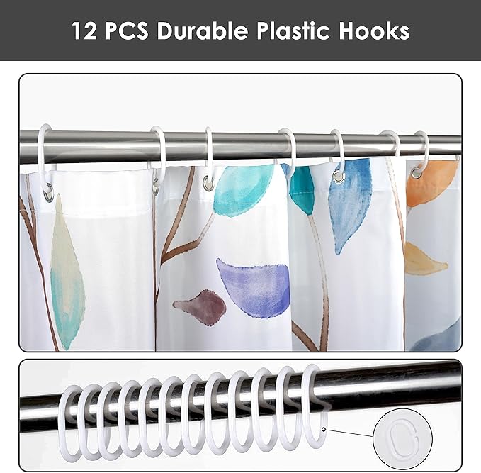 Boho Floral Shower Curtain, Spring Colorful Botanical Flower Leaves Bohemian Fabric Shower Curtain Set with 12 Hooks, Bathroom Bathtub Accessories Decor Cloth Curtain 60x72 Inches