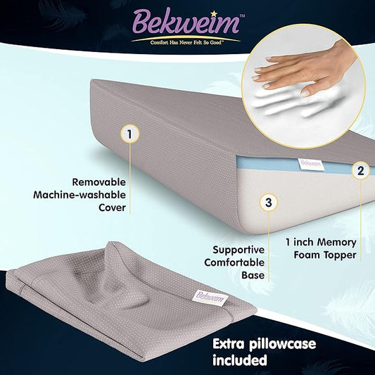 Bed Wedge Pillow | Unique Curved Design for Multi Position Use | Memory Foam Wedge Pillow for Sleeping | Works for Back Support, Leg, Knee | Includes Cover Plus Extra Sheet (Dark Grey)