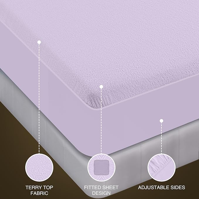 Utopia Bedding Waterproof Mattress Protector Twin Size, Premium Terry Mattress Cover 200 GSM, Breathable, Fitted Style with Stretchable Pockets (Lavender)