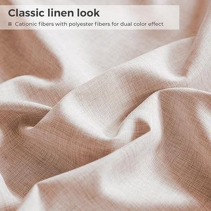Queen Sheets Light Pink, Ultral Soft Cationic Linen Look Sheets, Luxury Cooling Cozy Bed Sheet Set with Non-Slip Fitted Sheet