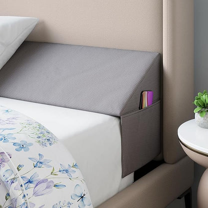 Wedge Pillow Headboard Bed Gap Filler Queen - Headboard Pillow Queen Size 60 X 10 X 6 - Long Pillow for Bed Wedge Gap Filler with Large Pocket for Bed Accessories - Mattress Gap Filler (Grey)