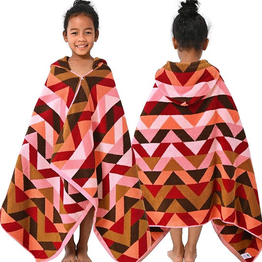 VOOVA & MOVAS Toddler Bath Towels (3-10Years) - Soft, Absorbent 100% Cotton Thick 500GSM Pool Towels,Perfect for Bath | Beach | Pool | Swim, Jacquard, Red