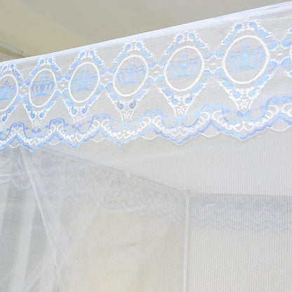 Bed Canopy, Princess Bed Curtain Net for Girls & Adults，Three-Doors Rectangle Lace Dome Netting (White, King)