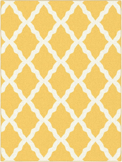 Machine Washable Moroccan Trellis Design Non-Slip Rubberback 5x7 Traditional Indoor Area Rug for Living Room, Bedroom, Dining Room, 5' x 6'6", Yellow