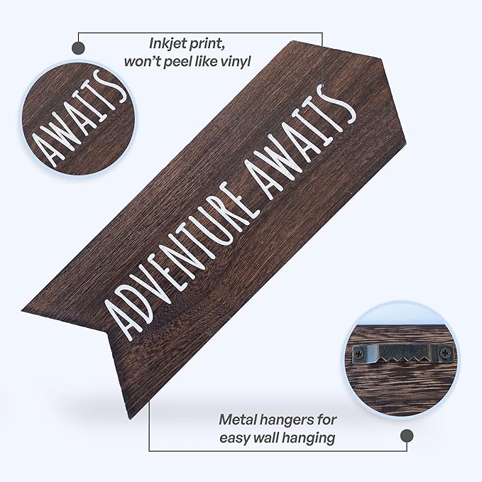 Nursery Wall Decor - 2 Pcs Wood Adventure Awaits Sign, Baby Elephant Nursery Decor For Kids Room, Safari Theme Woodland Decorations, Bear Mountain Cabin Wall Decor Art, 14 x 10 inch